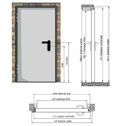 4M Porte Métallique Industrielle De Service Isolée Réversible L1000 H2050 RAL7016 En Applique