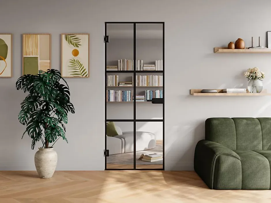 Vente-unique Porte réversible sans bâti en verre trempé - Noir - H204 x L83 cm - SEROTO