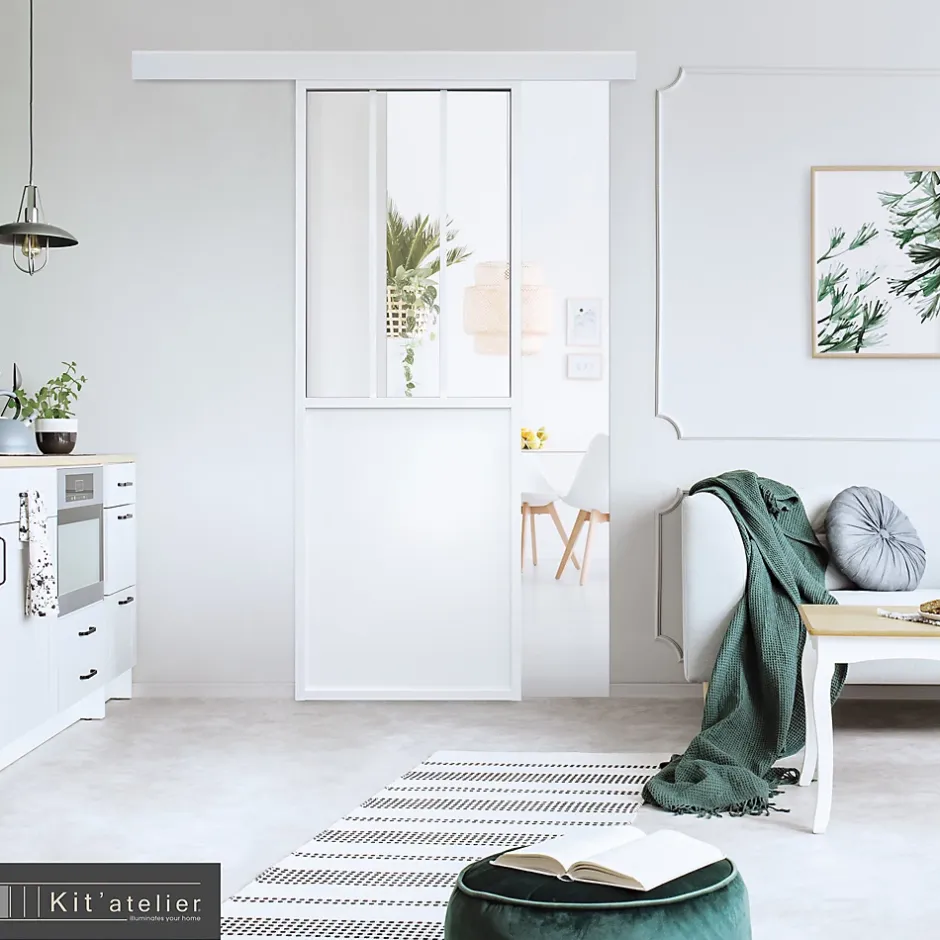 Porte seule en aluminium 3 carreaux vitrés transparents 73 coloris blanc H.204 x l.73cm