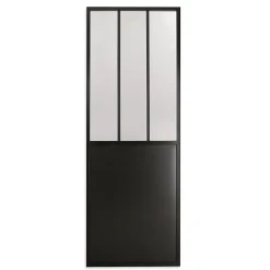 Porte seule en aluminium 3 carreaux vitrés transparents, coloris noir H.204 x l.73cm- Hot