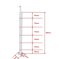 Poteau Garde-Corps en aluminium argent L.890 mm - Pose verticale, idéal intérieur et extérieur-AICA Sanitaire Outlet