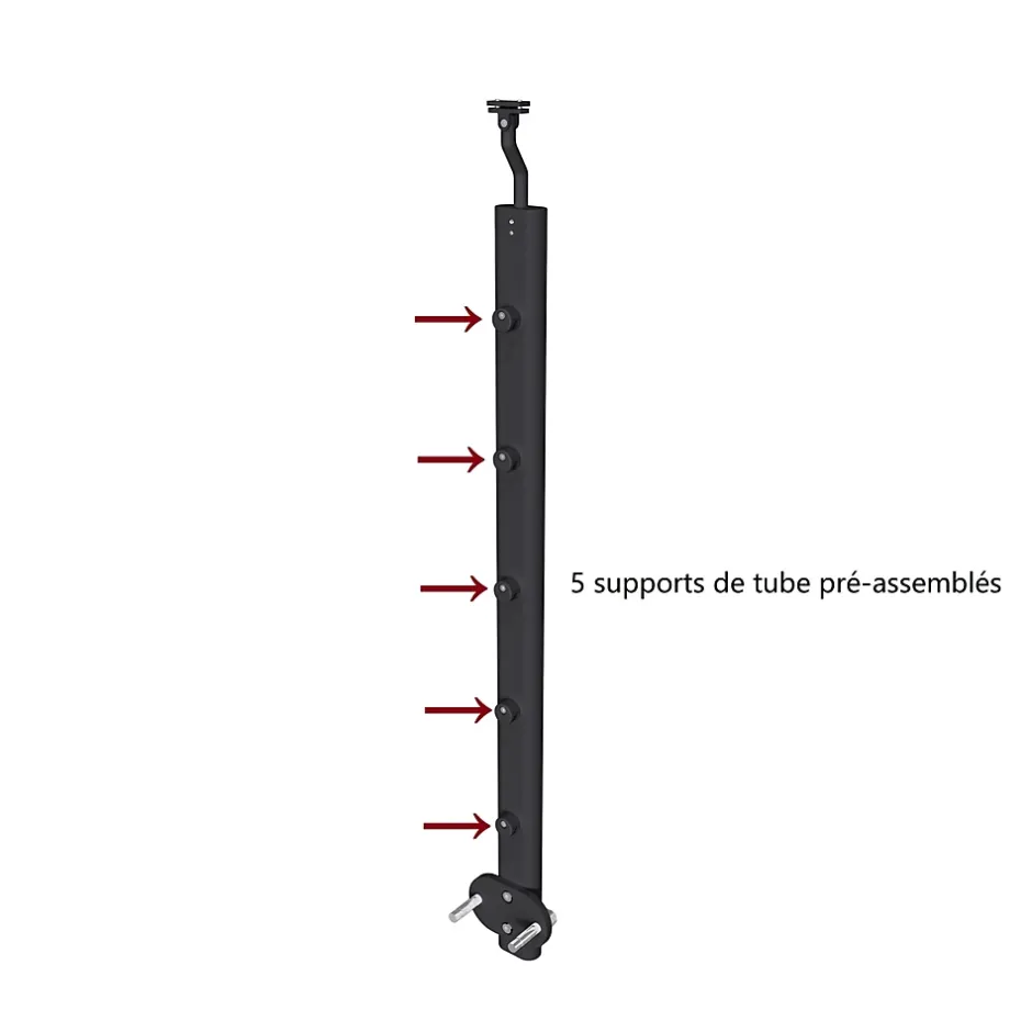 AICA Sanitaire Poteau Garde-Corps en aluminium noir L.890 mm - Pose suspendue ou latérale, idéal intérieur et extérieur