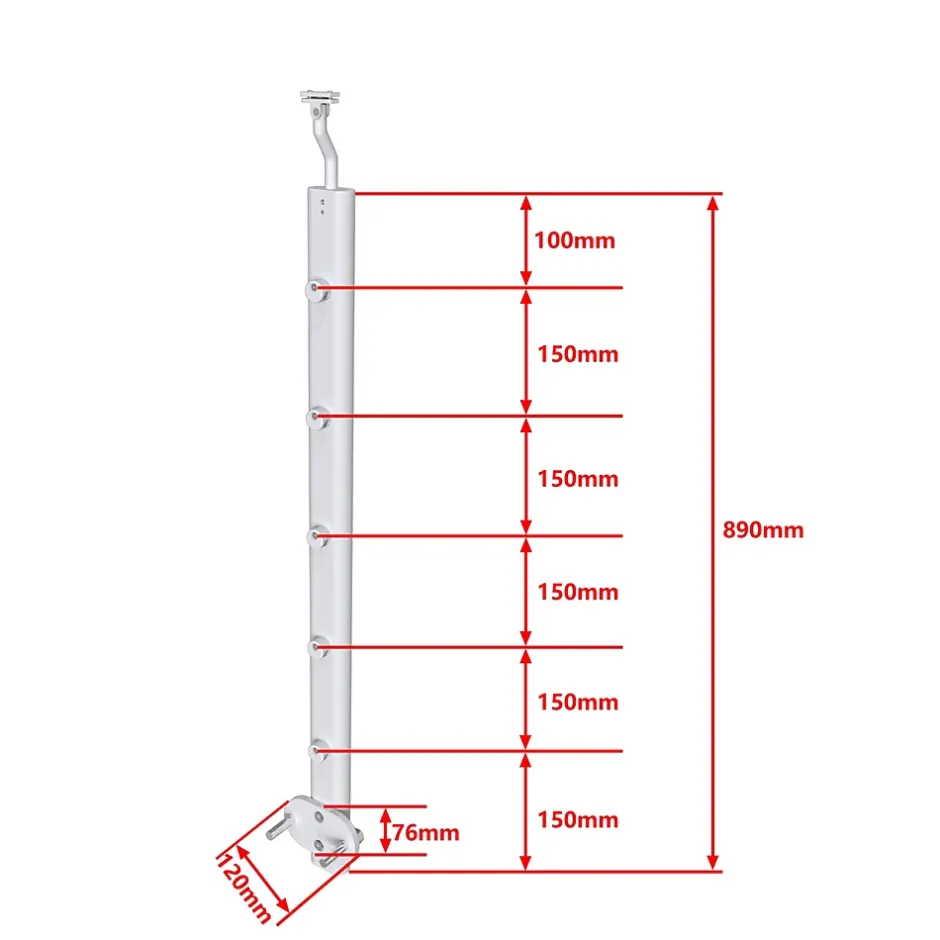 Poteau Garde-Corps en aluminium argent L.890 mm - Pose suspendue ou latérale, idéal intérieur et extérieur-AICA Sanitaire Outlet