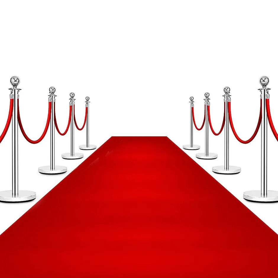 Giantex Poteaux de Guidage en Acier Inoxydable barriere de Passage avec Corde rouge 32cm pour Le Controle des Foules Argent