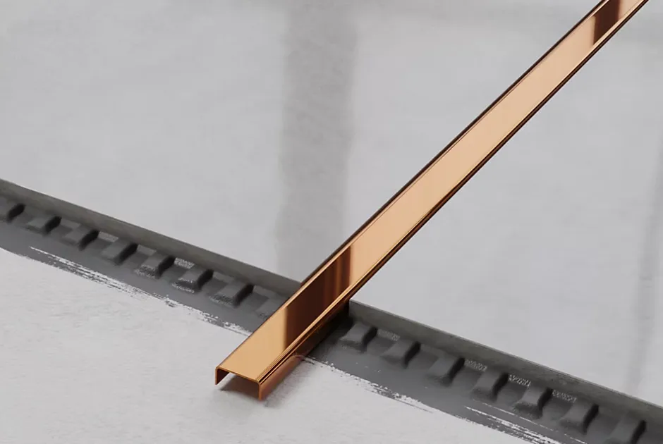 Profilé décoratif C en acier inoxydable pour carrelage Cuivre poli - 10 mm x 2440 mm x 0,65 ep.-Ilcom