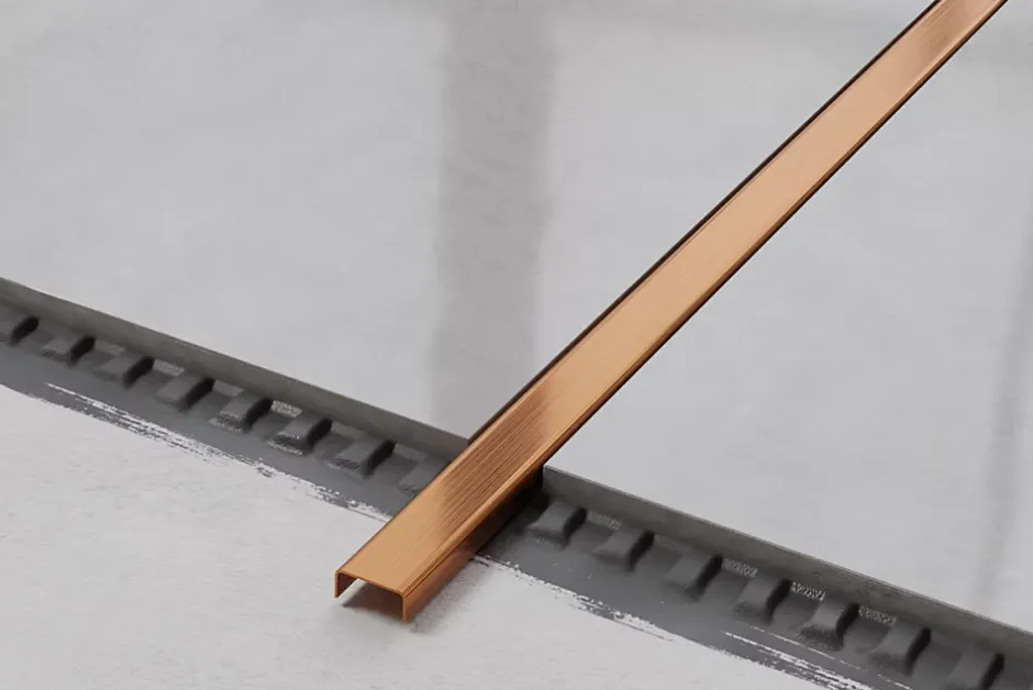 Profilé décoratif C en acier inoxydable pour carrelage Cuivre satiné - 10 mm x 2440 mm x 0,65 ep.-Ilcom Clearance