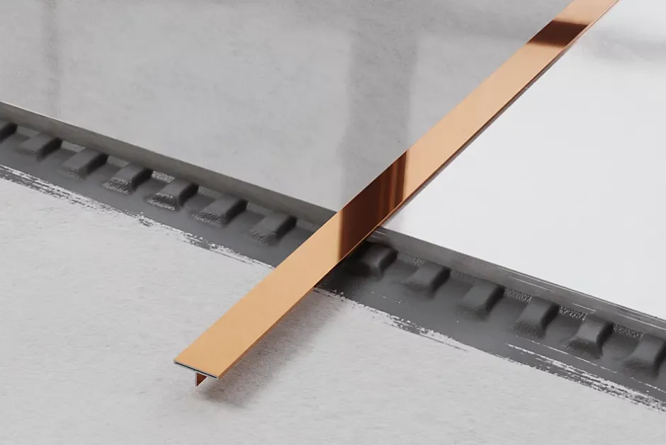 Profil décoratif T en acier inoxydable pour couvrir jonction Cuivre poli - 20mm X 10mm X 2700mm-Ilcom Clearance