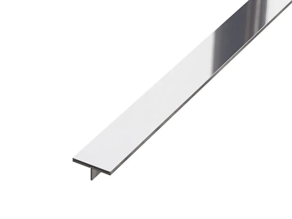 Profil décoratif T en acier inoxydable pour couvrir jonction Argent poli - 20mm X 10mm X 2700mm-Ilcom Sale