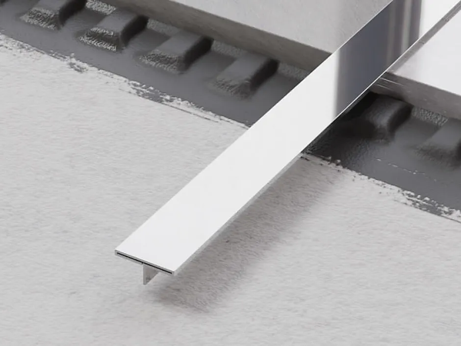 Profil décoratif T en acier inoxydable pour couvrir jonction Argent poli - 20mm X 10mm X 2700mm-Ilcom Sale