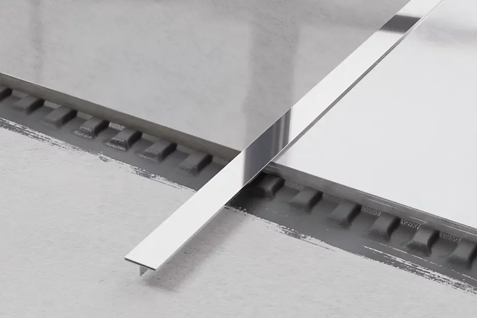 Profil décoratif T en acier inoxydable pour couvrir jonction Argent poli - 20mm X 10mm X 2700mm-Ilcom Sale