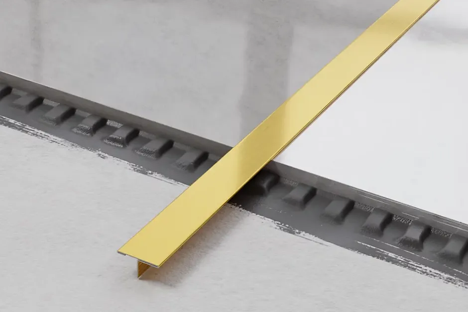 Ilcom Profil décoratif T en acier inoxydable pour couvrir jonction Or satiné - 20mm X 10mm X 2440mm