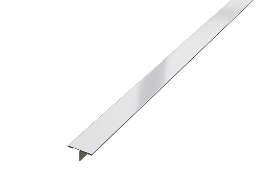 Ilcom Profil décoratif T en acier inoxydable pour couvrir jonction Argent satiné - 20mm X 10mm X 2440mm