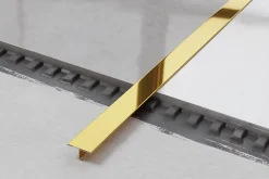 Profil décoratif T en acier inoxydable pour couvrir jonction Or poli - 20mm X 10mm X 2440mm-Ilcom Sale
