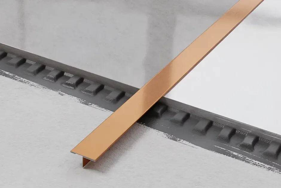 Profil décoratif T en acier inoxydable pour couvrir jonction Cuivre satiné - 20mm X 10mm X 2700mm-Ilcom Sale