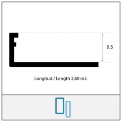 Profilé LAQUÉ MAT GRIS FONCÉ INT/EXT décoratif pour Carrelage Mural. L.2,60m x 9,5mm. Luxury Dark Grey-Lux Mosaic