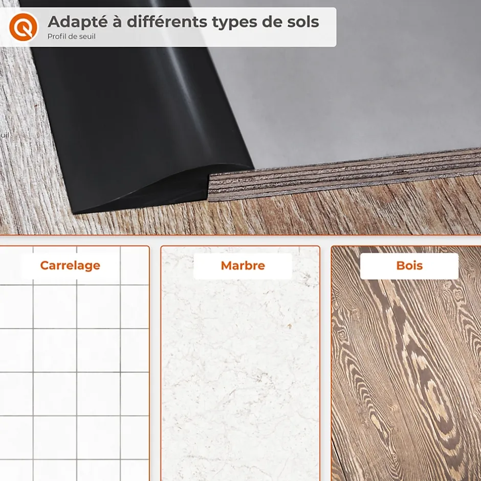 Quest Profil de rampe flexible en PVC pour carrelages, moquettes, gris, 200 cm