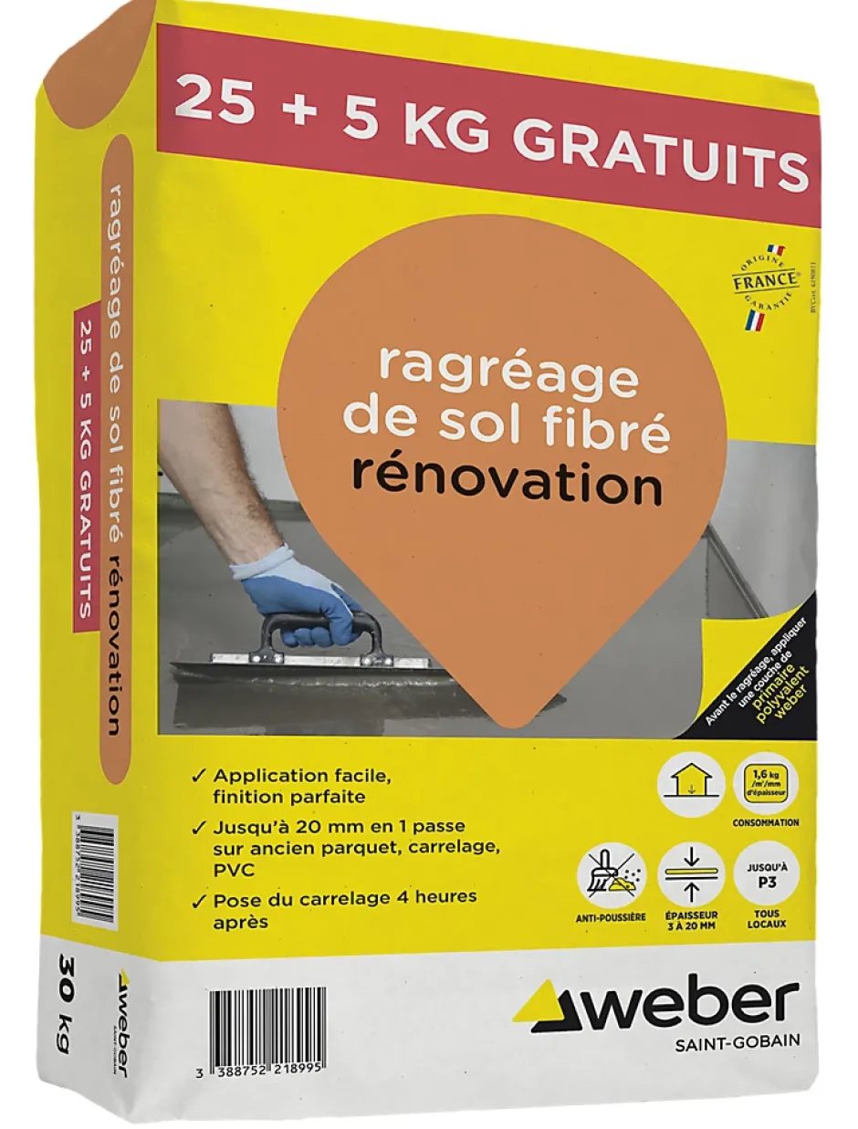 Ragréage de sol fibré rénovation Weber 25+5kg-Weber Saint-Gobain Clearance