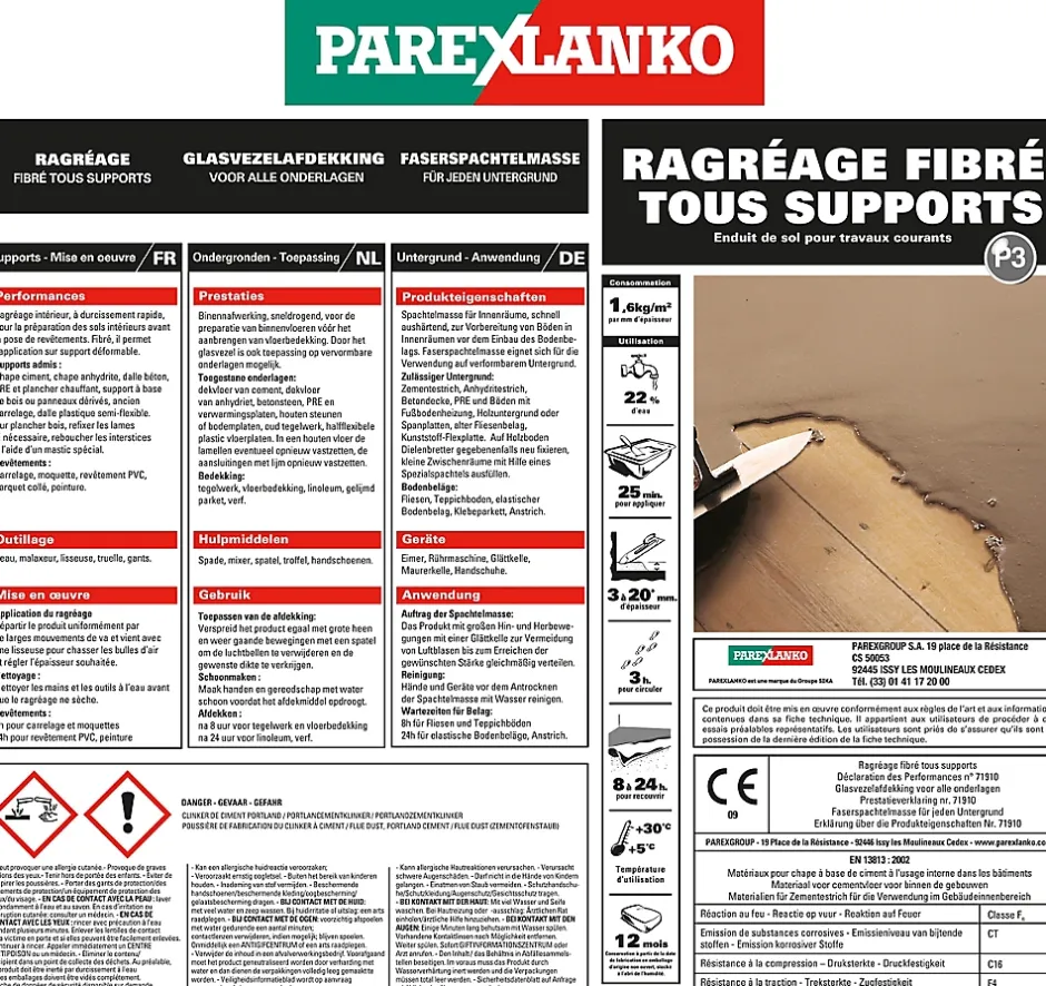 Parexlanko Ragréage fibré tous supports 25 kg