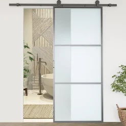 Rail porte coulissante 2 m avec quincaillerie - kit de rail pour porte coulissante 100Kg - acier au carbone noir-Homcom Sale