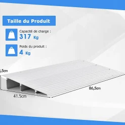 Giantex Rampe de seuil de Porte Charge 317KG Hauteur réglable Cadre en Aluminium Robuste Surface Antidérapante
