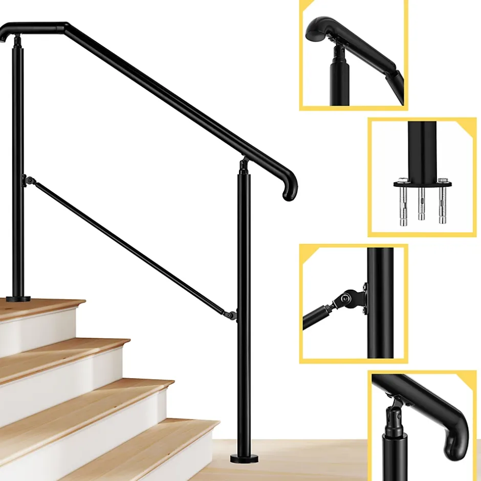 AICA Sanitaire Rampe d'escalier L.136cm - acier inox 201 - 3 à 4 Marches - Noir Garde Corps - Angle Reglable de 0-60 - Exterieur et Interieur