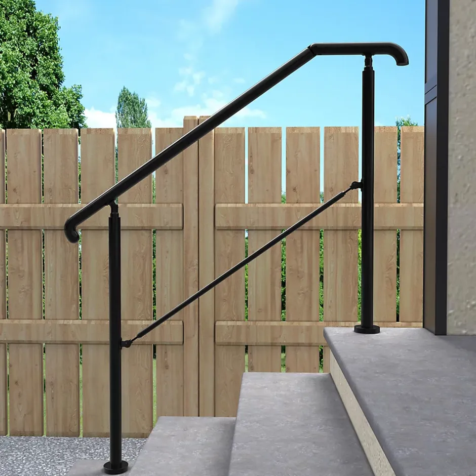 AICA Sanitaire Rampe d'escalier L.136cm - acier inox 201 - 3 à 4 Marches - Noir Garde Corps - Angle Reglable de 0-60 - Exterieur et Interieur