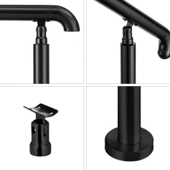 AICA Sanitaire Rampe d'escalier L.136cm - acier inox 201 - 3 à 4 Marches - Noir Garde Corps - Angle Reglable de 0-60 - Exterieur et Interieur