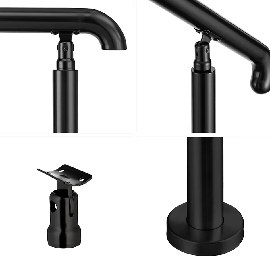 AICA Sanitaire Rampe d'escalier L.136cm - acier inox 201 - 3 à 4 Marches - Noir Garde Corps - Angle Reglable de 0-60 - Exterieur et Interieur