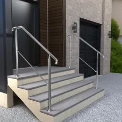 AICA Sanitaire Rampe d'escalier L.136cm - acier inox 201 - 3 à 4 Marches - Argent Garde Corps - Angle Reglable de 0-60 - Exterieur et Interieur