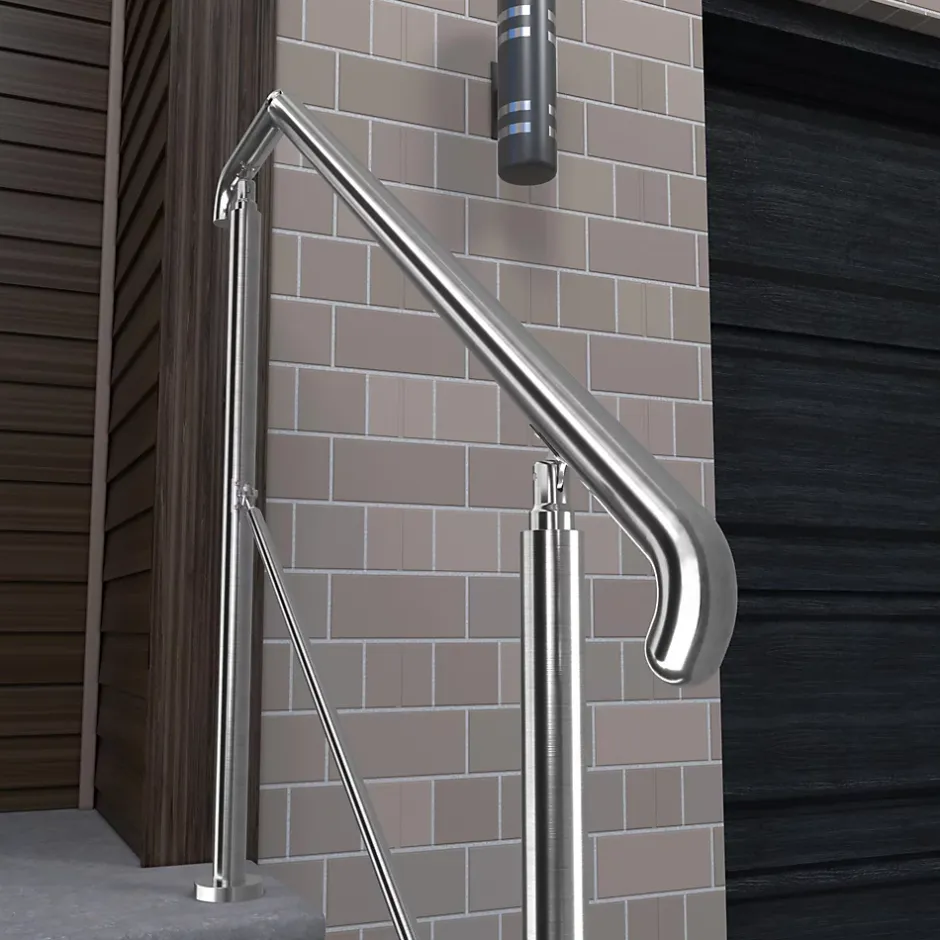 AICA Sanitaire Rampe d'escalier L.136cm - acier inox 201 - 3 à 4 Marches - Argent Garde Corps - Angle Reglable de 0-60 - Exterieur et Interieur