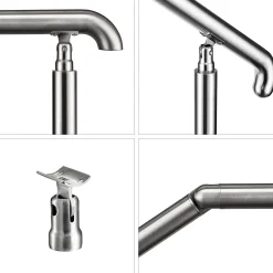 AICA Sanitaire Rampe d'escalier L.136cm - acier inox 201 - 3 à 4 Marches - Argent Garde Corps - Angle Reglable de 0-60 - Exterieur et Interieur