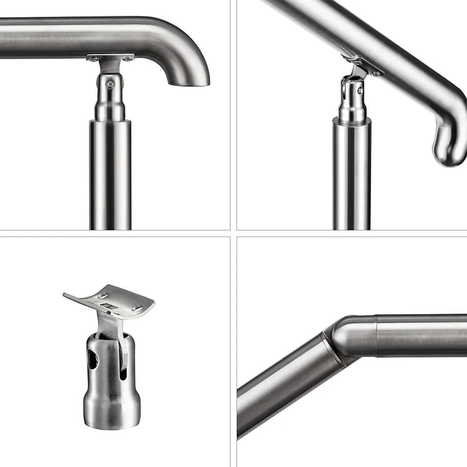 AICA Sanitaire Rampe d'escalier L.136cm - acier inox 201 - 3 à 4 Marches - Argent Garde Corps - Angle Reglable de 0-60 - Exterieur et Interieur