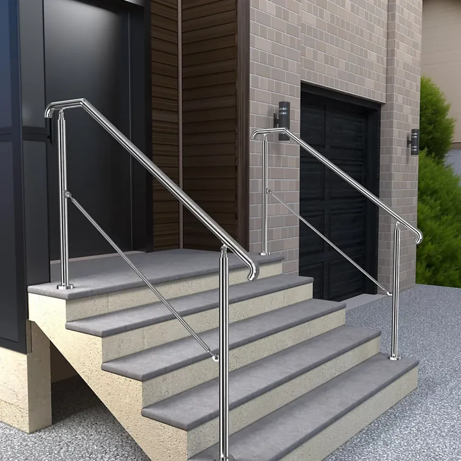 AICA Sanitaire Rampe d'escalier L.162cm - acier inox 201 - 4 à 5 Marches - Argent Garde Corps - Angle Reglable de 0-60 - Exterieur et Interieur