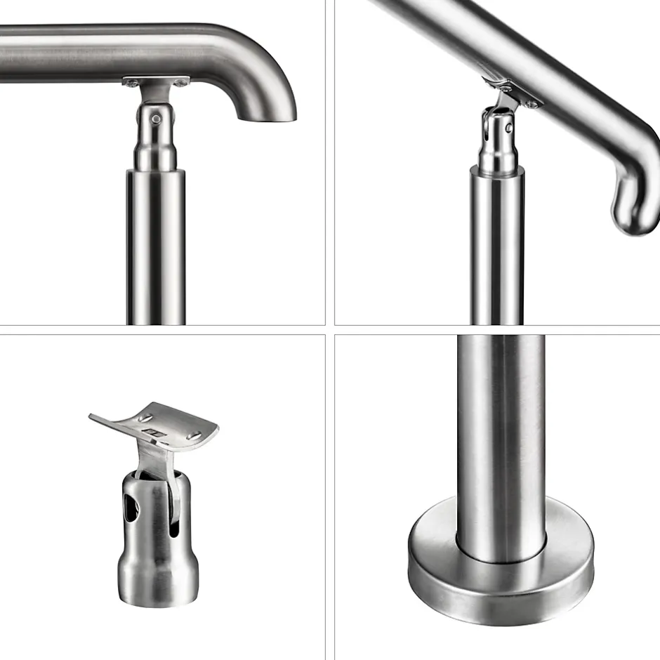 AICA Sanitaire Rampe d'escalier L.162cm - acier inox 201 - 4 à 5 Marches - Argent Garde Corps - Angle Reglable de 0-60 - Exterieur et Interieur