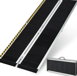 Rampe Portable en Aluminium pour Fauteuil Roulant Plaque de Transition Surface Antidérapante Autocollants-Giantex Discount