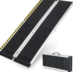 Rampe Portable en Aluminium pour Fauteuil Roulant Plaque de Transition Surface Antidérapante Autocollants-Giantex Discount