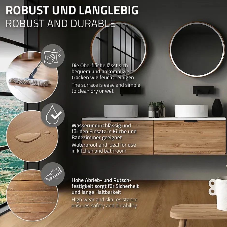 Revêtement de sol à clic en PVC 3,08m²/14 planches 122x18cm marron clair aspect chêne-Ml-Design Clearance