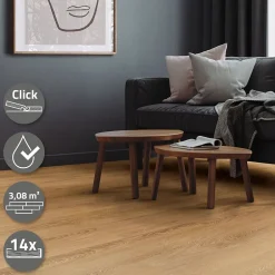 Revêtement de sol à clic en PVC 3,08m²/14 planches 122x18cm marron clair aspect chêne-Ml-Design Clearance