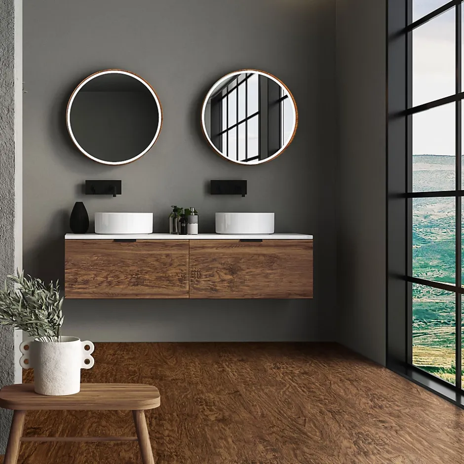 Revêtement de sol à clic en PVC 3,08 m² / 14 planches 122 x 18 cm marron aspect acacia-Ml-Design Online