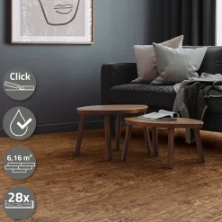 Revêtement de sol à clic en PVC 6,16 m² / 28 planches 122 x 18 cm marron aspect acacia-Ml-Design Sale