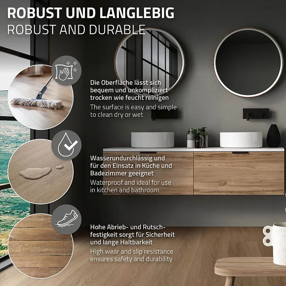 Ml-Design Revêtement de sol à clic PVC 6,16m²/28 planches 122x18cm marron aspect chêne golden hour