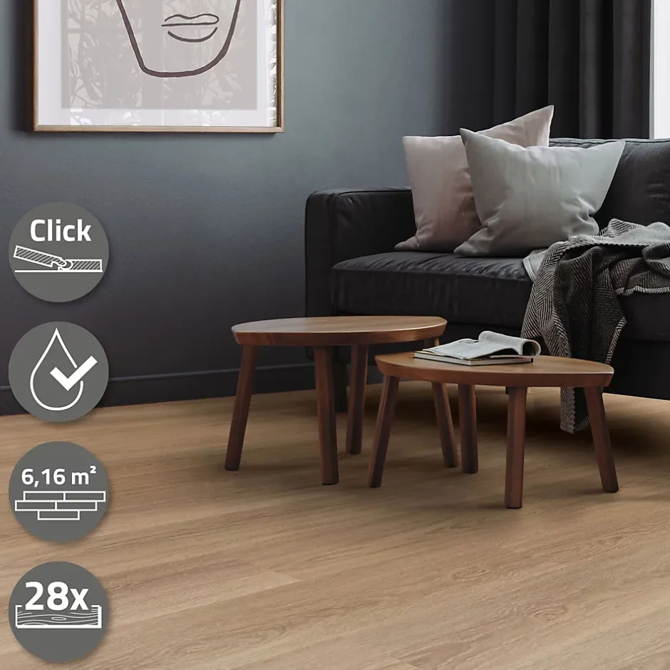 Ml-Design Revêtement de sol à clic PVC 6,16m²/28 planches 122x18cm marron aspect chêne golden hour