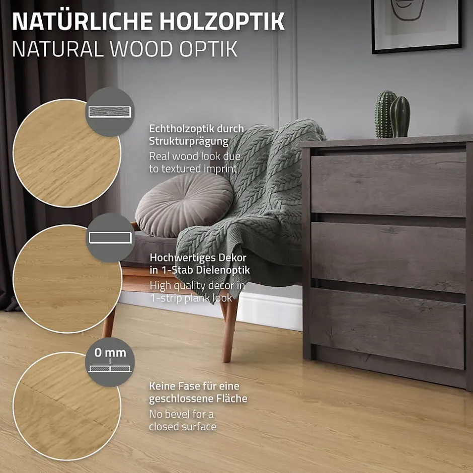 Revêtement de sol autocollant en PVC 2,23m²/16 planches 91,5x15,3cm naturel aspect chêne-Ml-Design Discount