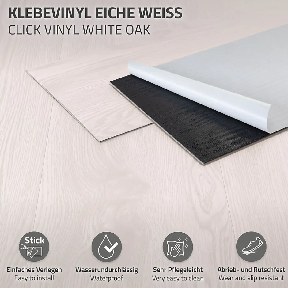 Revêtement de sol autocollant en PVC 6,69m²/48 planches 91,5x15,3cm blanc aspect chêne-Ml-Design Best