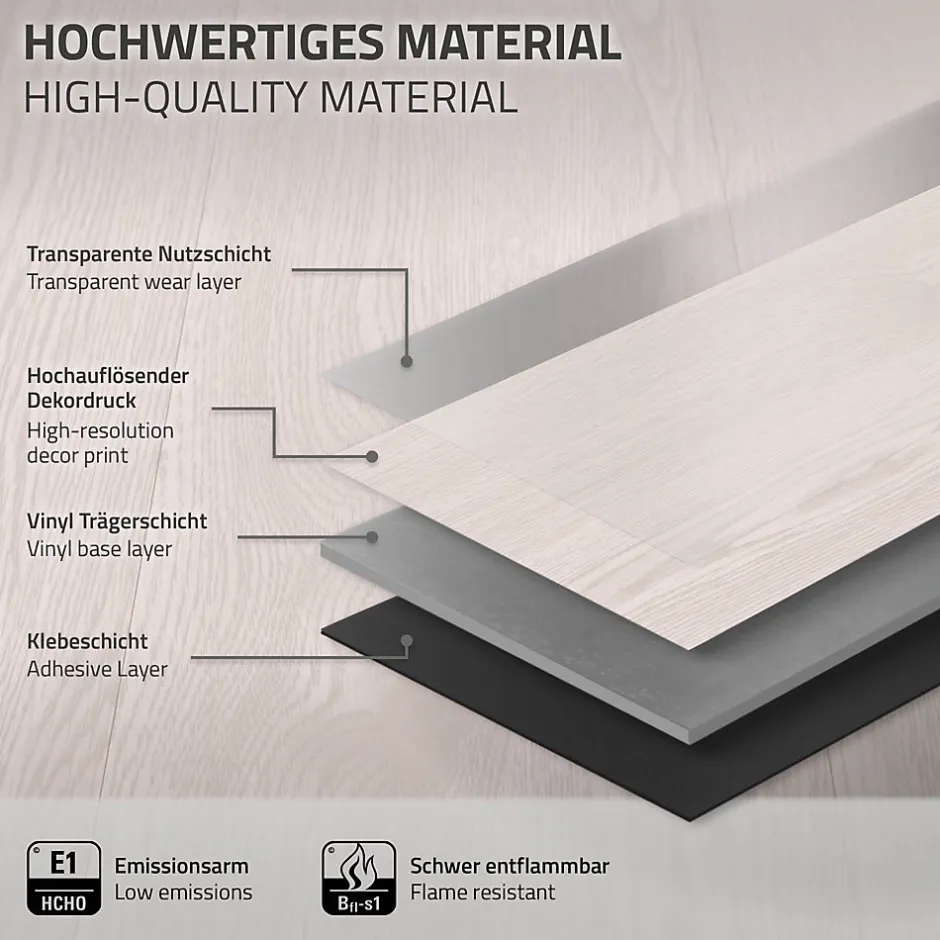 Revêtement de sol autocollant en PVC 6,69m²/48 planches 91,5x15,3cm blanc aspect chêne-Ml-Design Best