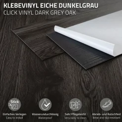 Revêtement de sol autocollant PVC 2,23m²/16 planches 91,5x15,3cm gris foncé aspect chêne-Ml-Design Outlet