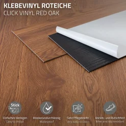 Revêtement de sol autocollant PVC 11,15m²/80 planches 91,5x15,3cm brun aspect chêne rouge-Ml-Design Online