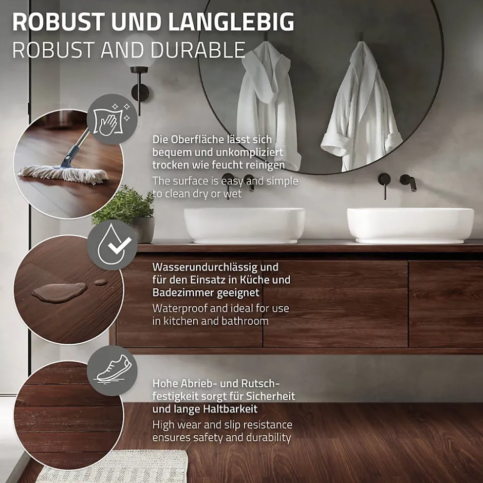 Ml-Design Revêtement de sol autocollant PVC 6,69m²/48 planches 91,5x15,3cm rouge-brun aspect noyer