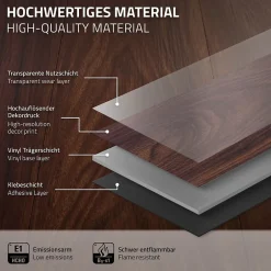 Ml-Design Revêtement de sol autocollant PVC 6,69m²/48 planches 91,5x15,3cm rouge-brun aspect noyer