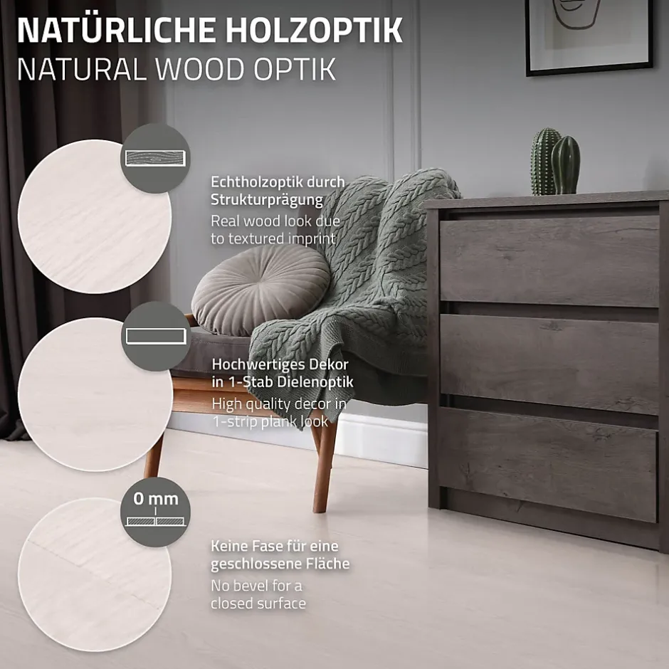 Ml-Design Revêtement de sol autocollant en PVC 11,15m²/80 planches 91,5x15,3cm blanc aspect chêne